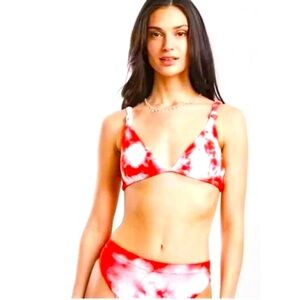 NWT DIPPIN' DAISY'S HOT CORAL WHITE TIE DYE 2 pc BIKINI SET SZ M